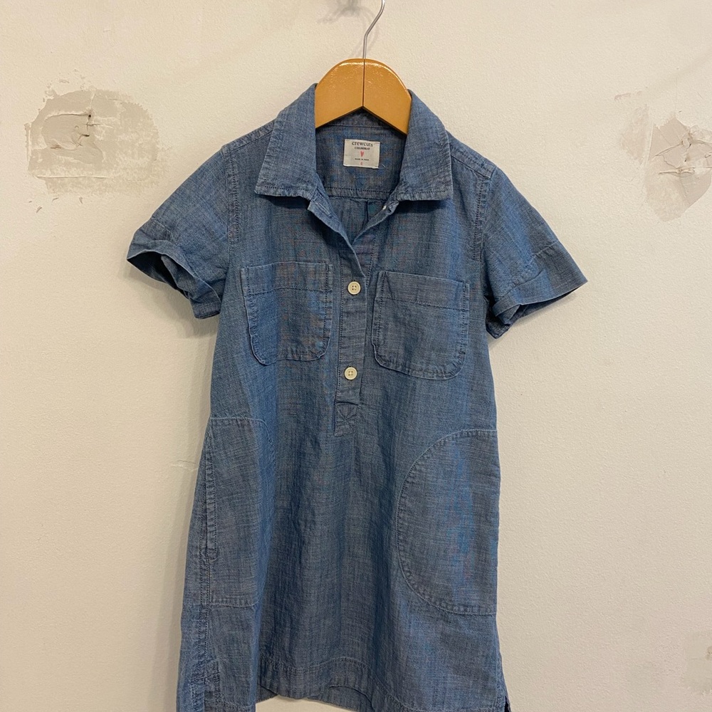 Crewcuts Girls Chambray Short Sleeve Kids Dress with Patch Pockets